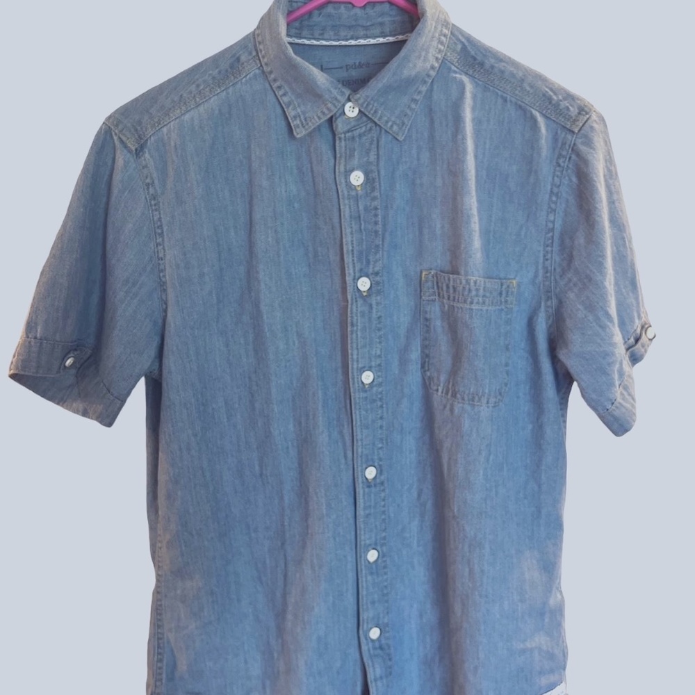 Denim Short Sleeve Button Up Mens Small